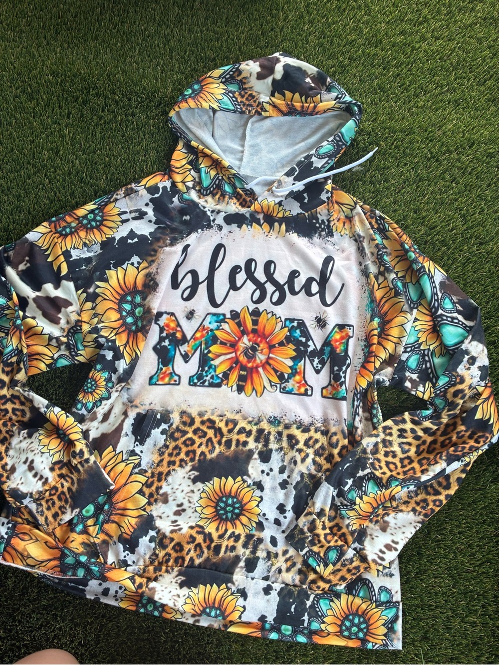 Blessed Mom Sunflower Hoodie for Kids - Yellow & Teal